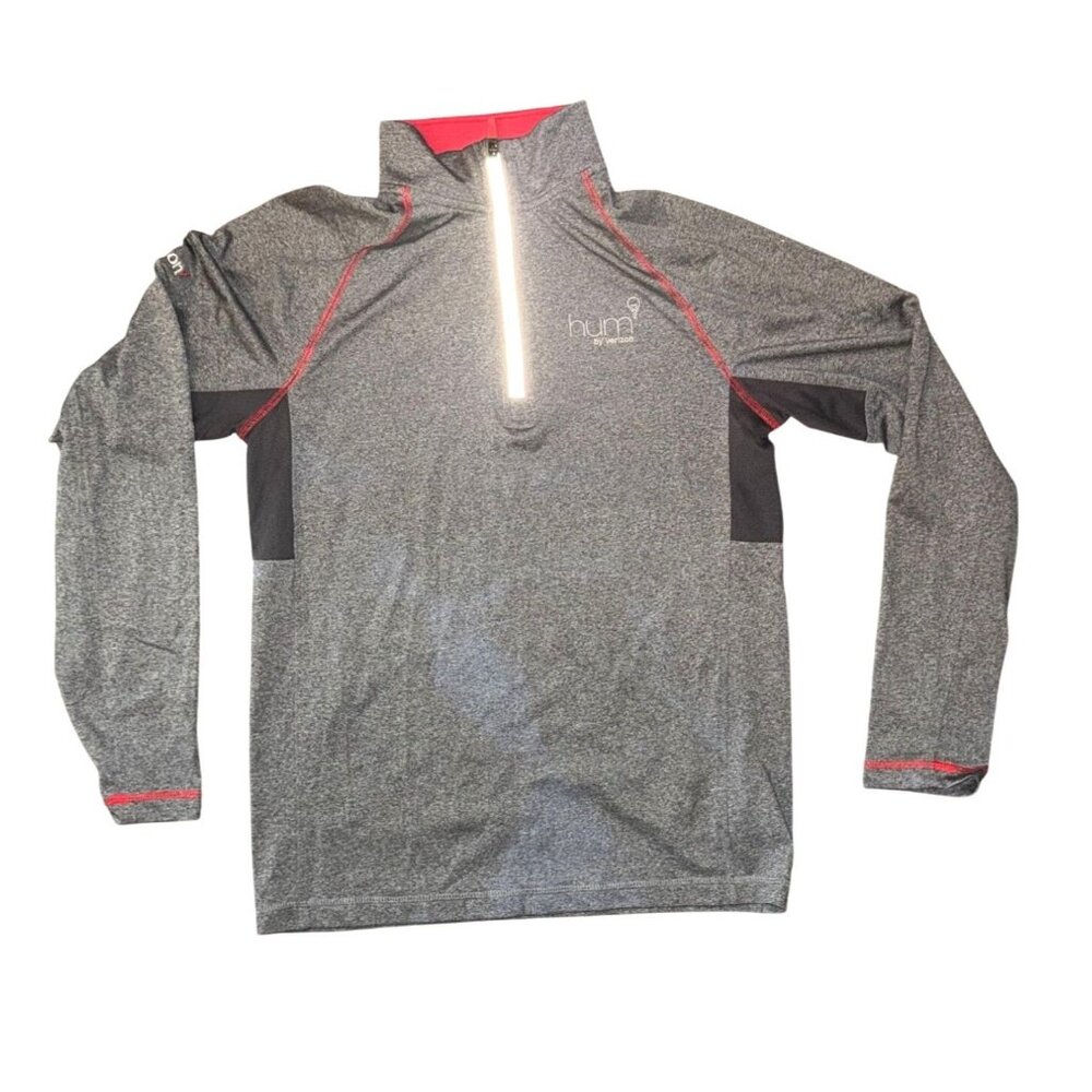 Lands End Gray & Red Half-Zip Pullover Size S Made In Jordan Verizon Logo Polyes